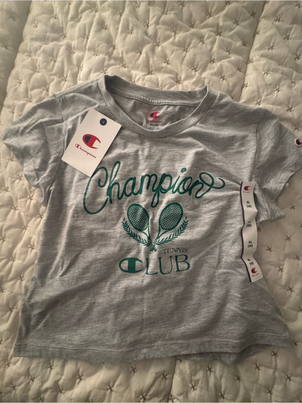 Champion Girls' Light Gray & Teal Tennis Graphic Tee